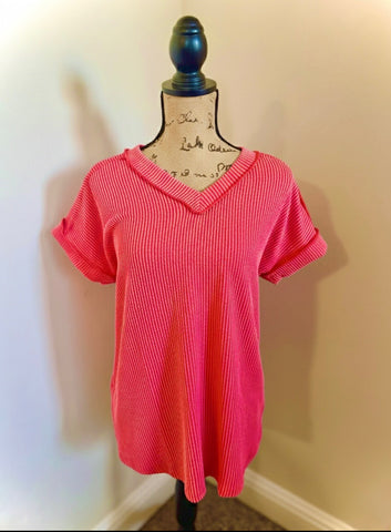 Ribbed top Coral- (S-L)