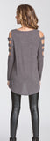 Katy Open Shoulder Long Sleeve Top-Charcoal