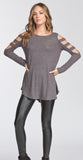 Katy Open Shoulder Long Sleeve Top-Charcoal