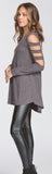 Katy Open Shoulder Long Sleeve Top-Charcoal